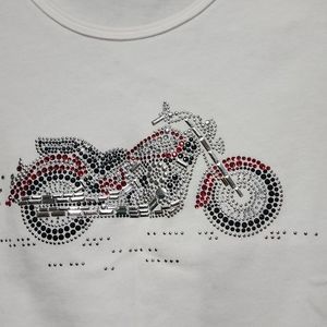 VEUC. Harley Davidson-style Artist Handmade Swarovski Crystal Motorcycle Tee
